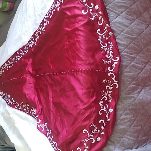 SOLD. Alfred Angelo Beaded Satin Wedding Gown with Red Trim - Picture 6 of 17